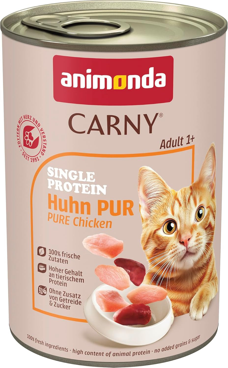 animonda Carny Adult Single Protein Pure Chicken (6 x 400 g), vådfoder til voksne katte med en enkelt proteinkilde, vådfoder til voksne katte, kornfri og sukkerfri