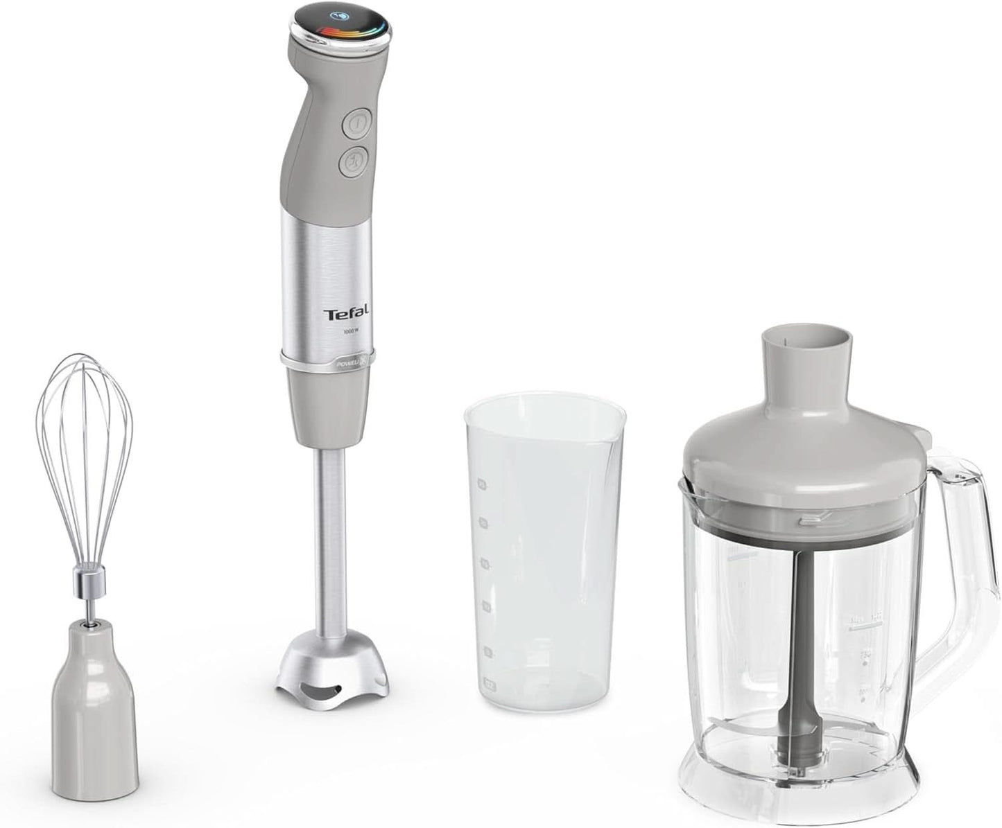 Tefal Quickchef+ 3-i-1 XL Stabmixer/Zerkleinerer/Schneebesen, 1000 W, Intuitiv Geschwindigkeitsregelung, Turbo-Taste, Powelix-Messer-Technologie, Edelstahl, Grau, HB67MB30 Kitchen Naty Shop