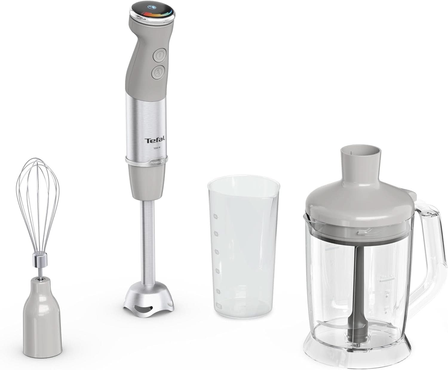 Tefal Quickchef+ 3-i-1 XL Stabmixer/Zerkleinerer/Schneebesen, 1000 W, Intuitiv Geschwindigkeitsregelung, Turbo-Taste, Powelix-Messer-Technologie, Edelstahl, Grau, HB67MB30 Kitchen Naty Shop