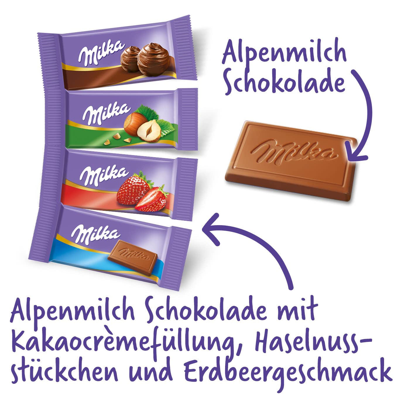 Milka Naps Mix 1 X 1.702 Kg, Mini-Schokoladentäfelchen Aus Alpenmilch, Erdbeer, Haselnuss Og Crème Au Cacao Naty Shop