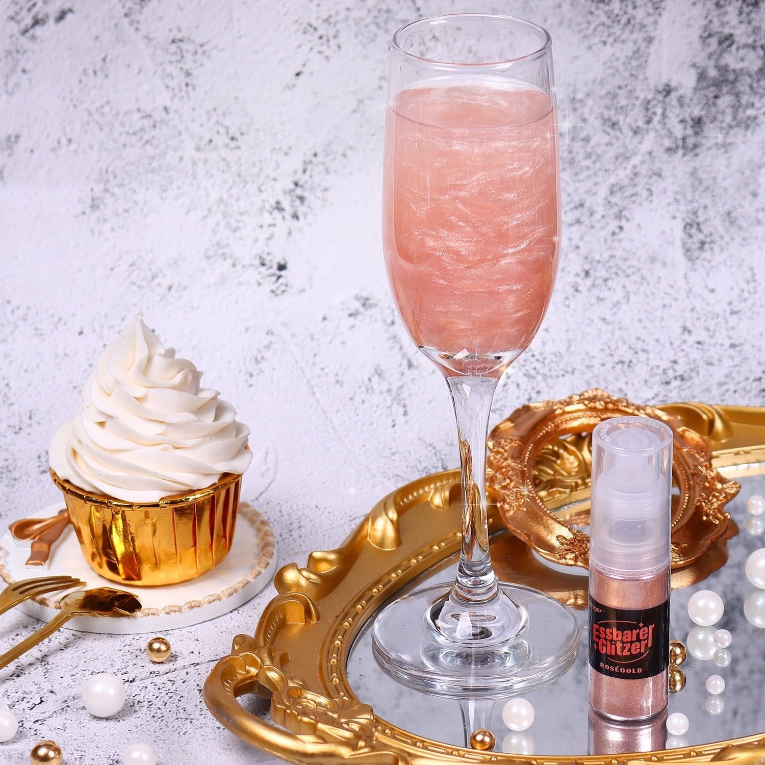 Spiselig glitter - 10G, Rose Gold Drink Glitter, Spiselig Glitter Pulver, Madfarvepulver, Guld Pulver, Metallisk Glitter Pulver, Glitter Spray til Cocktails, Chokolade, Kager, Fondant