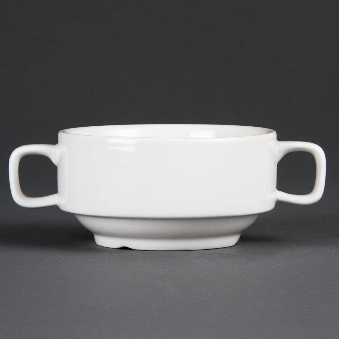 Olympia Whiteware suppeskåle med håndtag 400ml (6 stk.) - Tåler ovn, mikroovn, fryser og opvaskemaskine C239