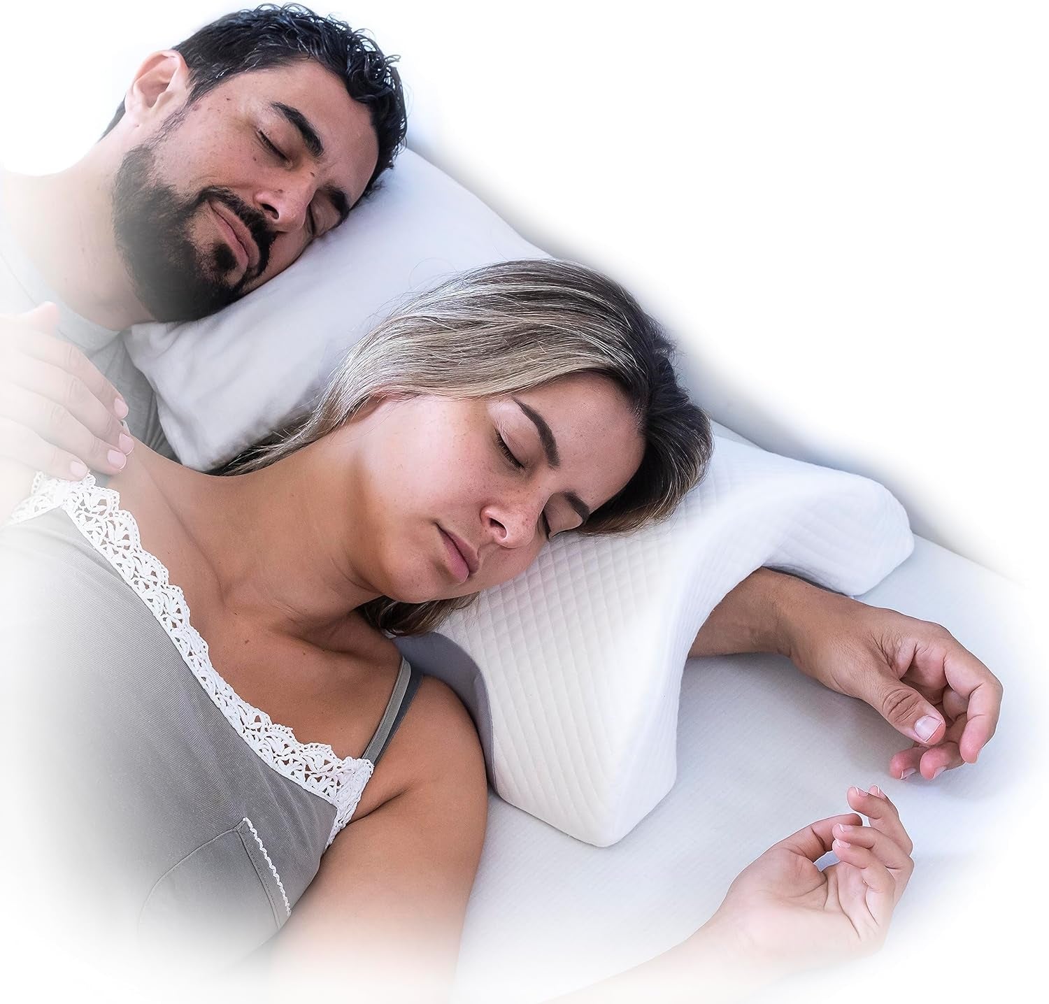 InnovaGoods - Viskoelastisk livmoderhalspude til par, Ergonomisk design til parafslapning, Memory-skum til trykaflastning, Aftageligt betræk, Hvid, 36 x 12,5 x 30,5 cm, Memory-skum