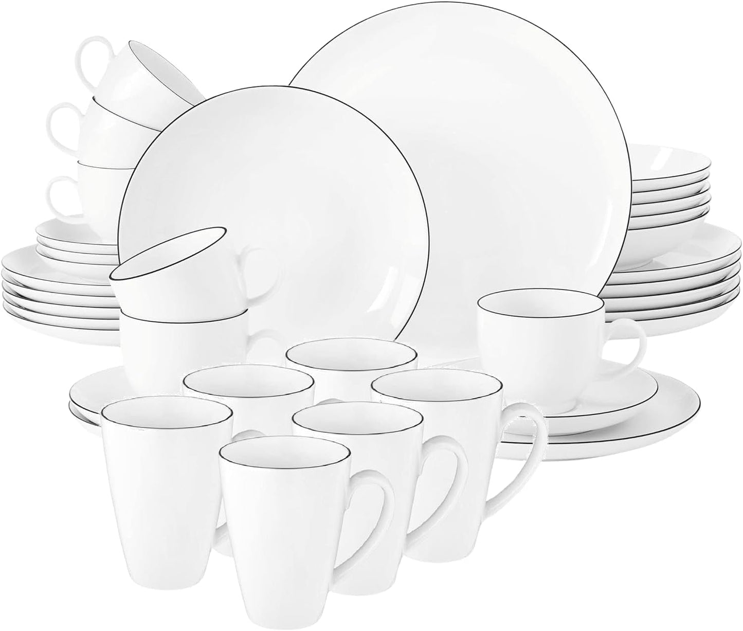 Seltmann Weiden - Lido Black Line - 36-delt servicesæt - porcelæn (inklusive 6 kaffekrus)