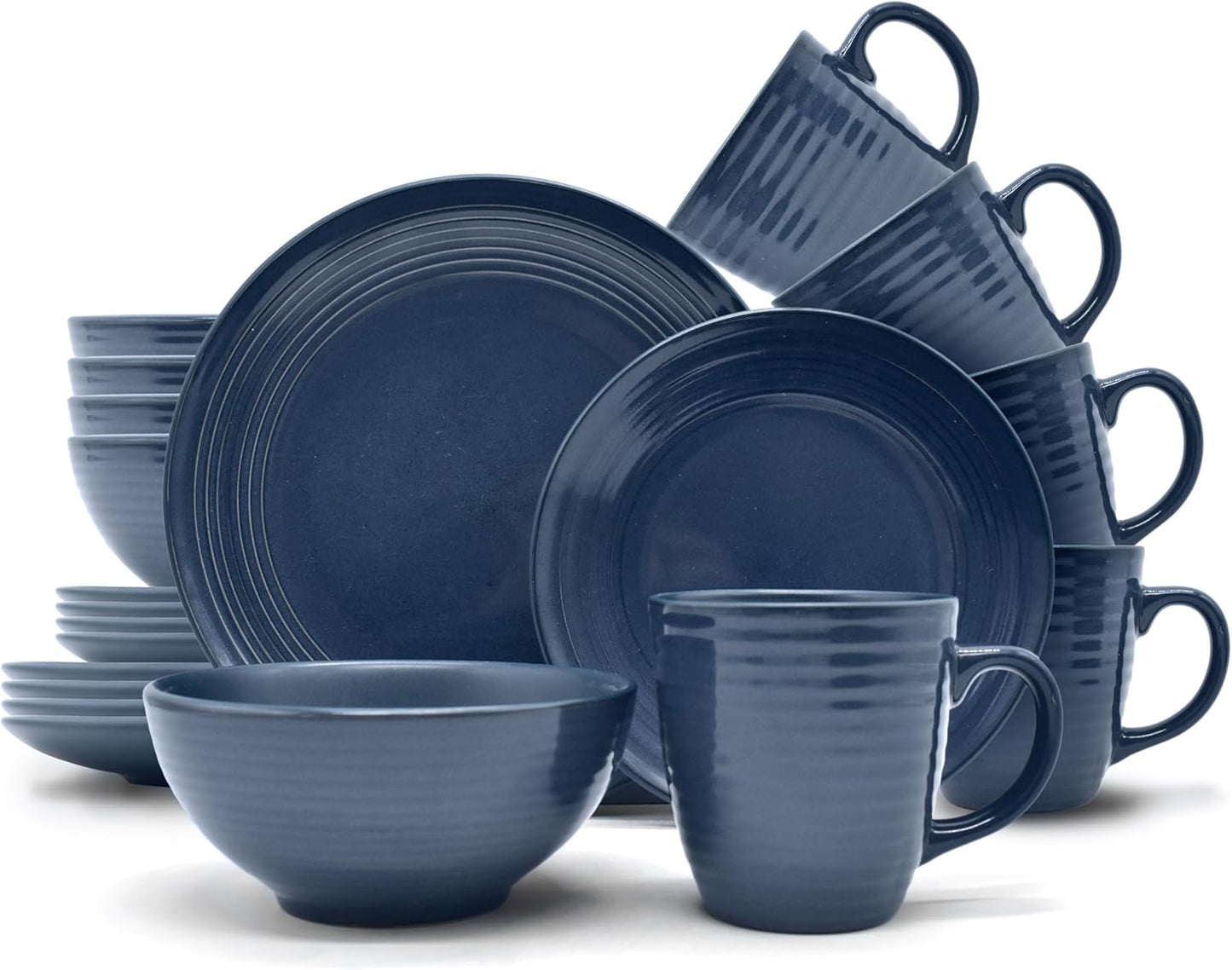 ECHTWERK "Alicia" 16 dele vintage kombineret spisestel Moderne design til 4 personer Elegant mørkeblåt stentøjsstel med 4 tallerkener 4 sidetallerkener 4 skåle 4 tekopper