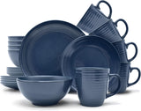 ECHTWERK "Alicia" 16 dele vintage kombineret spisestel Moderne design til 4 personer Elegant mørkeblåt stentøjsstel med 4 tallerkener 4 sidetallerkener 4 skåle 4 tekopper