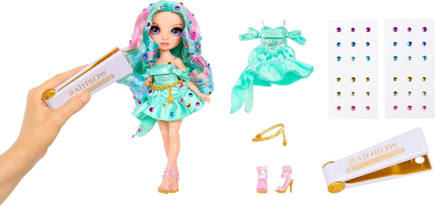 Rainbow High Be Dazzling Fashion Doll - Celine Turkis - Blå-Grøn, 28 cm, med dekorationsværktøj, funklende ædelstene og stylingtilbehør