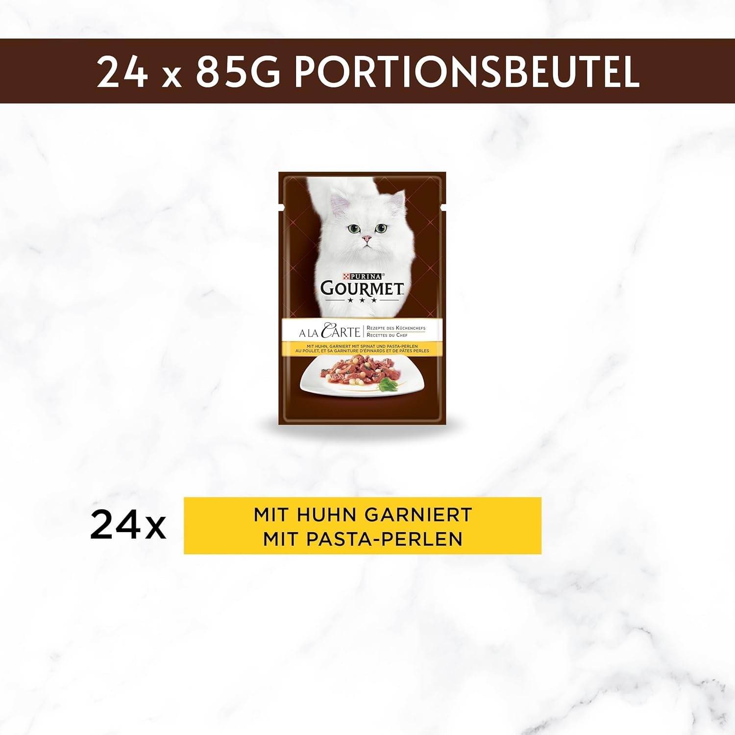 Gourmet A la Carte våd kattefoder med kylling, spinat og pastaperler, pakke med 26 (26 x 85 g)