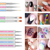 6 Stück Nagel Pinsel Set, Doppel-Ende Nageldesign Pinsel, Acryl Nail Art Pinsel Sæt Nail Art Liner Pinsel Dotting Tool Für DIY Nail Art Design (Mit 1 Schwammbürste)