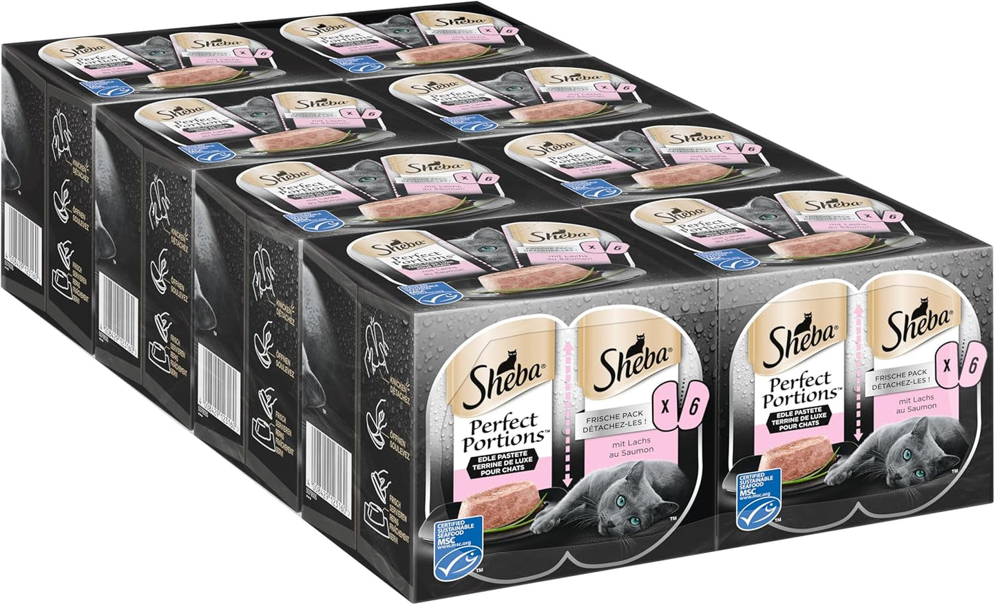 SHEBA Perfect PORTIONS pate til katte med laks, MSC certificeret, 8 x 3 x (2 x 37,5g) = 225g (Emballage vil blive opdateret)