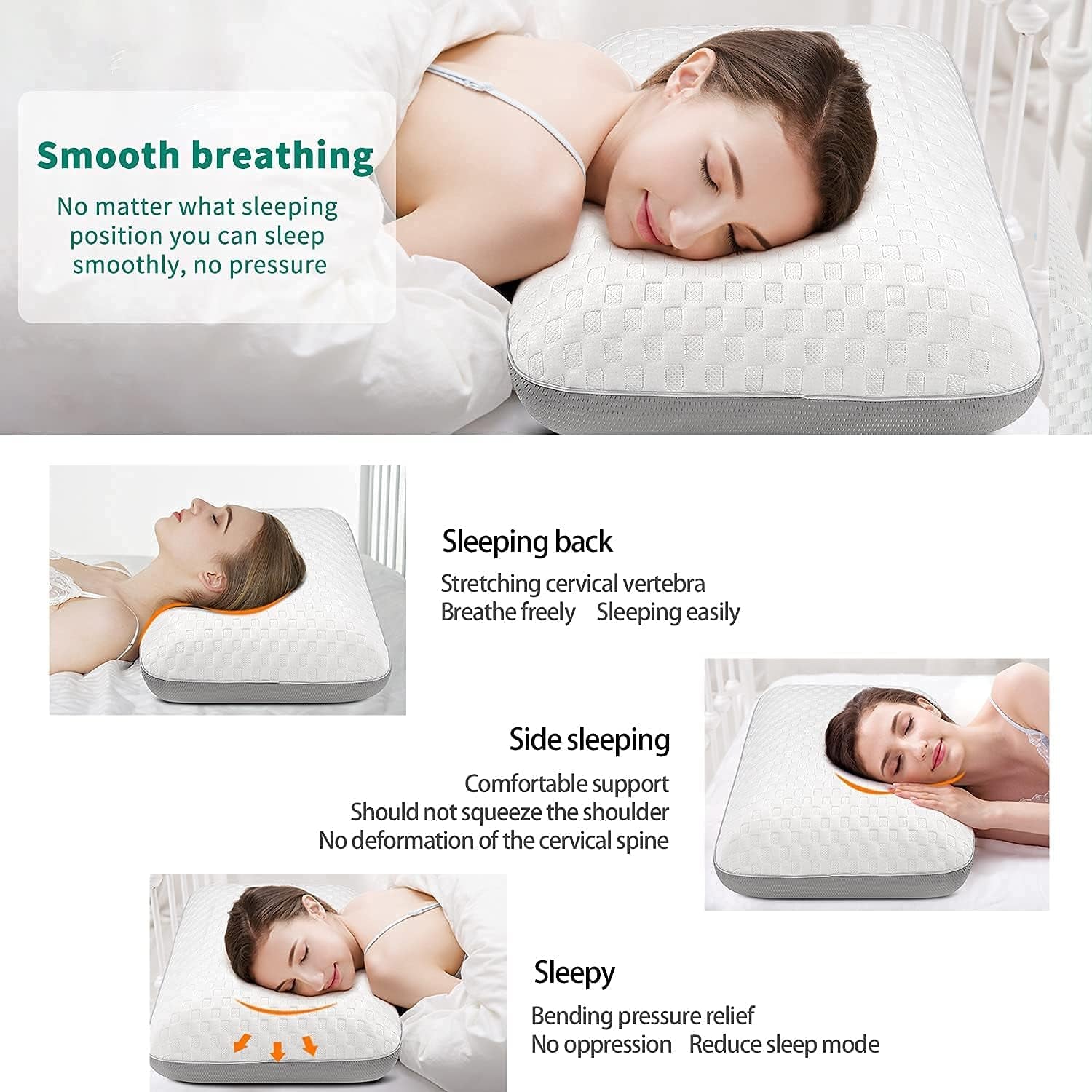 Fityou Memory Foam Pude Nakkestøttepude Ergonomisk Sovepude Kølepude Dobbeltsidet design Vaskbart pudebetræk (67,5X40X13Cm) Cervikale ortopædiske puder Naty Shop