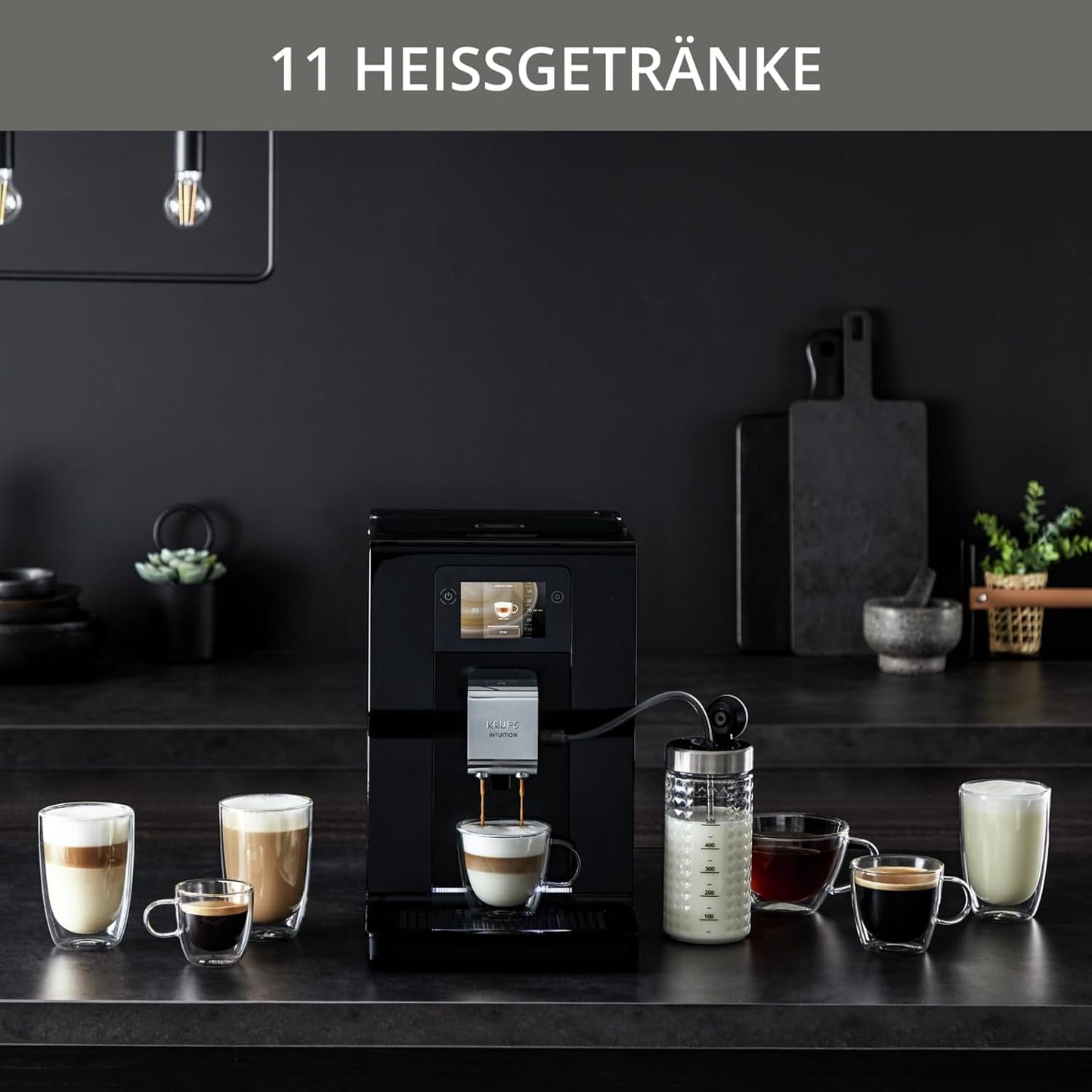 Krups Intuition Preference fuldautomatisk espressomaskine med smartphone-lignende betjening, 3,5" farvetouchskærm, Smart Slide-teknologi, intuitivt lyssystem, 11 drikkevarer, mælkebeholder, EA873810