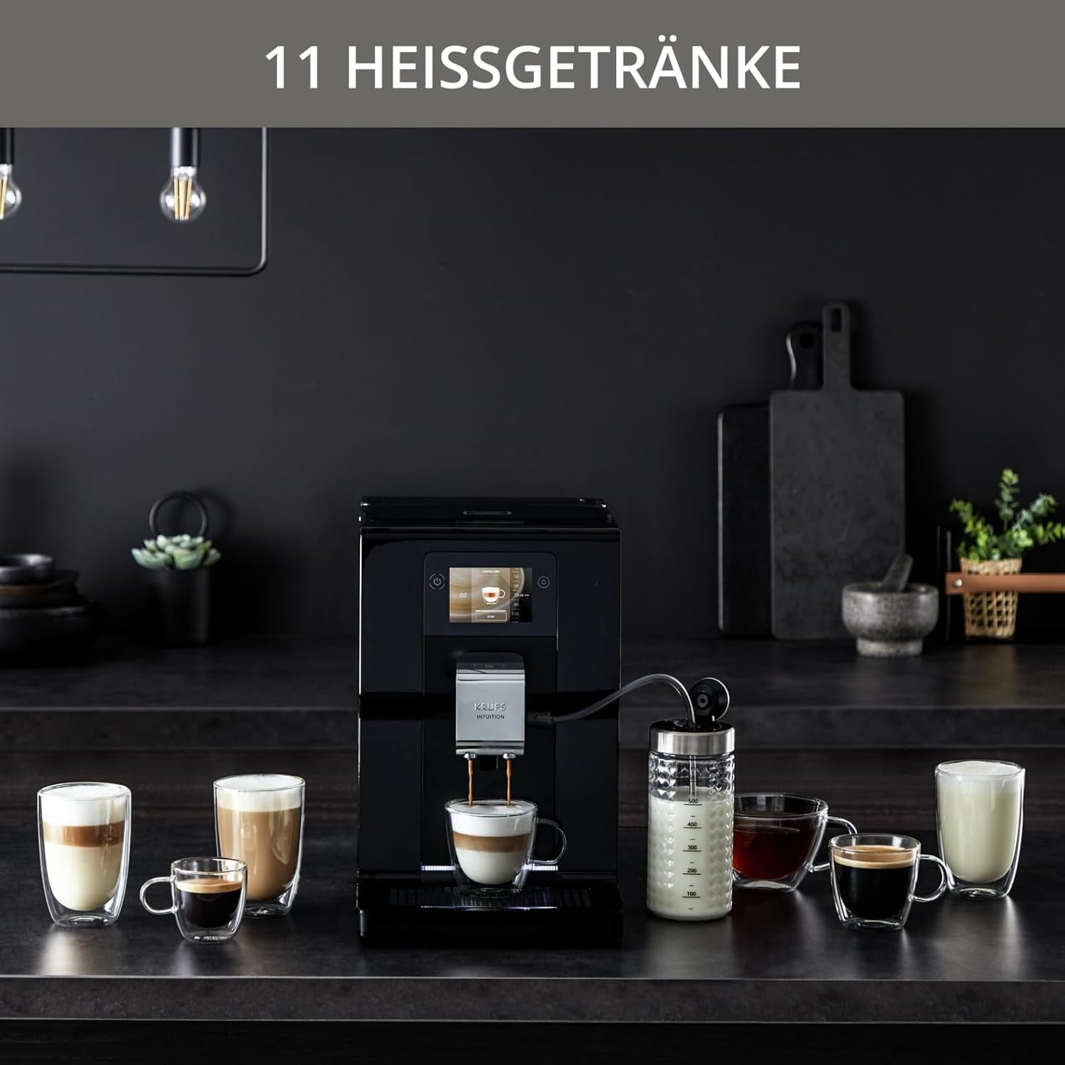 Krups Intuition Preference fuldautomatisk espressomaskine med smartphone-lignende betjening, 3,5" farvetouchskærm, Smart Slide-teknologi, intuitivt lyssystem, 11 drikkevarer, mælkebeholder, EA873810