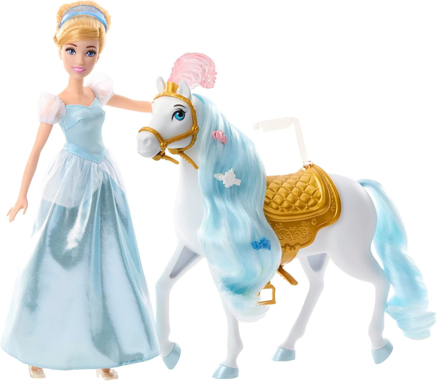Mattel DISNEY Princess Askepot bevægelig dukke med glitrende outfit, aftagelige sko og tiara, kambart hår til frisørsjov, fra 3 år og opefter, HLW06 Naty Shop-dukker sadlet op og klar til bolden