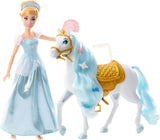 Mattel DISNEY Princess Askepot bevægelig dukke med glitrende outfit, aftagelige sko og tiara, kambart hår til frisørsjov, fra 3 år og opefter, HLW06 Naty Shop-dukker sadlet op og klar til bolden