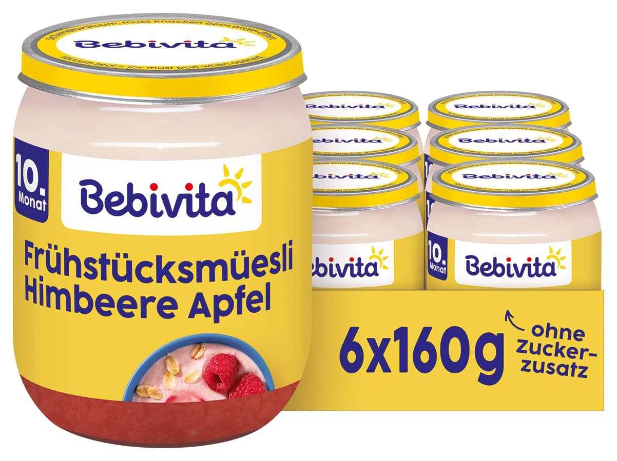 Morgenmadsmüsli med hindbær og æbler, 160 g, pakke med 6 (6 x 160 g)