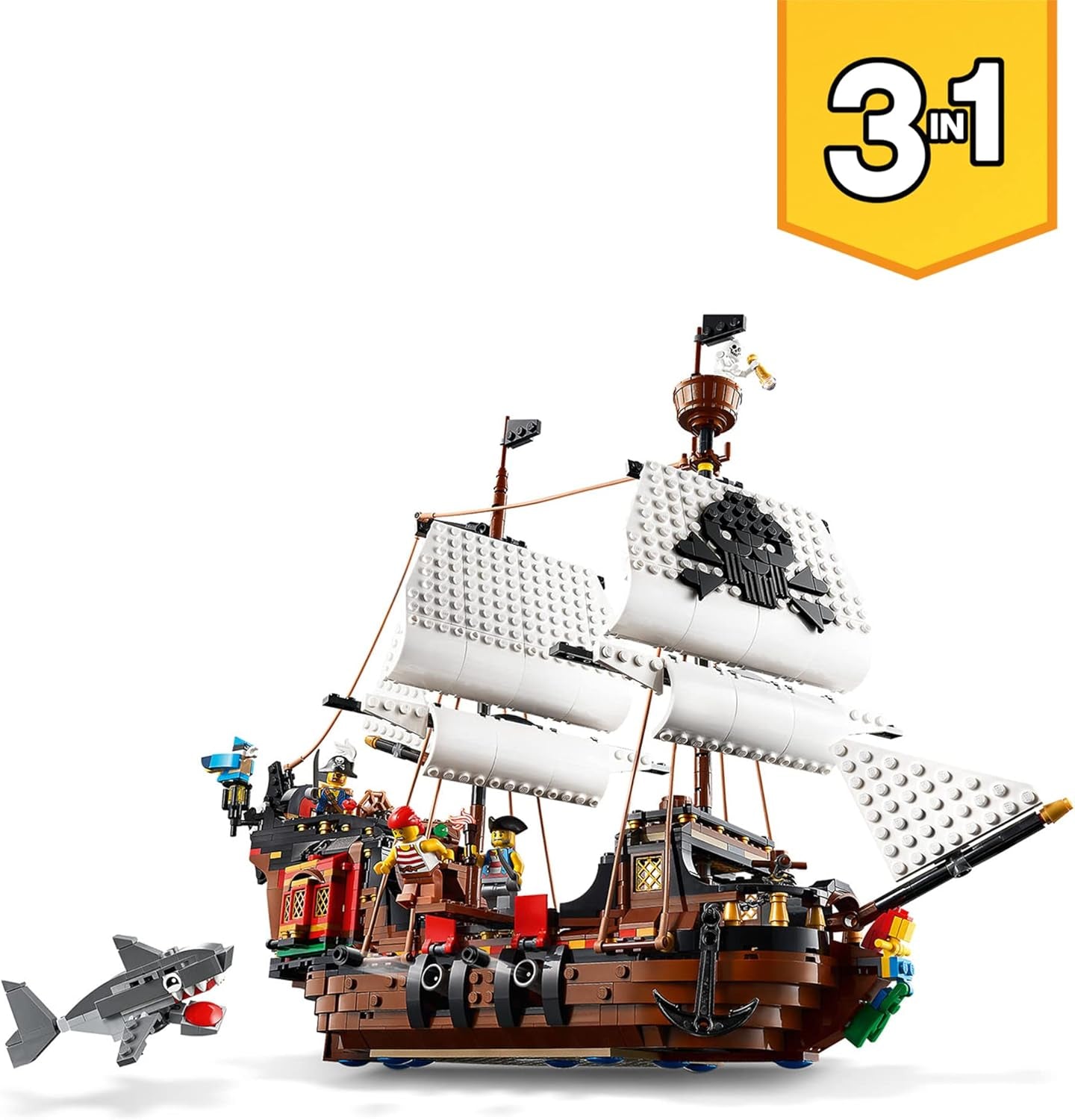 LEGO Creator 3-i-1 piratskibssæt, legetøj med 3 byggemuligheder, byg en piratværtshus eller kraniepiratø, inkluderer 3 rollespilseventyrminifigurer 31109 byggesæt Besuche den LEGO-Store