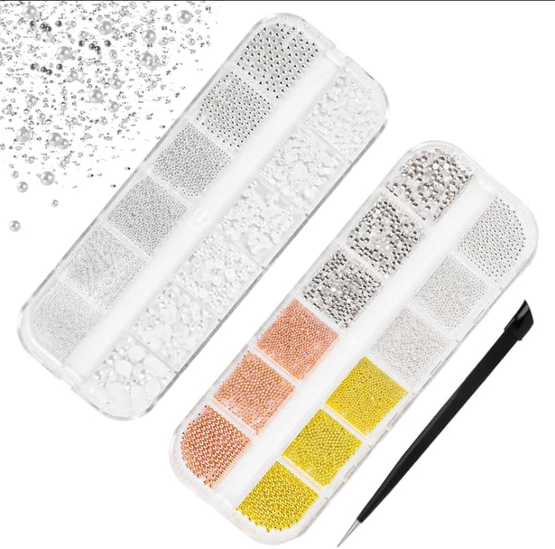2 Boxen Nail Art Strasssteine, Mit Pincet Nägel Flatback Perlen Nail Charms Mit Kristallen Nagelzubehör Diamanten Edelstahl-Perlen Für Nagelschmuck
