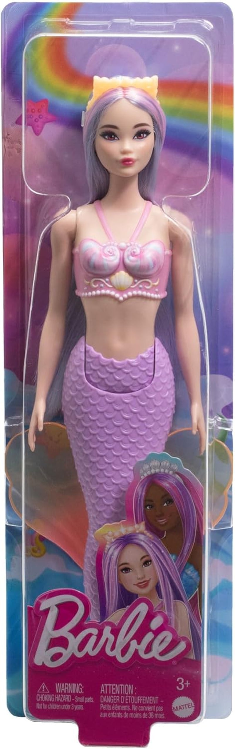 Barbie Havfruedukke med lyserødt og lilla fint hår og pandebånd, skaltop og lavendelblå halefinnedukke, HRR06 Naty Shop-dukker