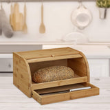 Relaxdays Rullebrødskurv med skuffe, bambus, HxBxD: 21 x 40,5 x 28 cm, træ, natur & bambus skærebræt ca. 3 x 37 x 21,5 cm Skærebræt med krummebakke til nem rengøring naturlige madkasser Naty Shop