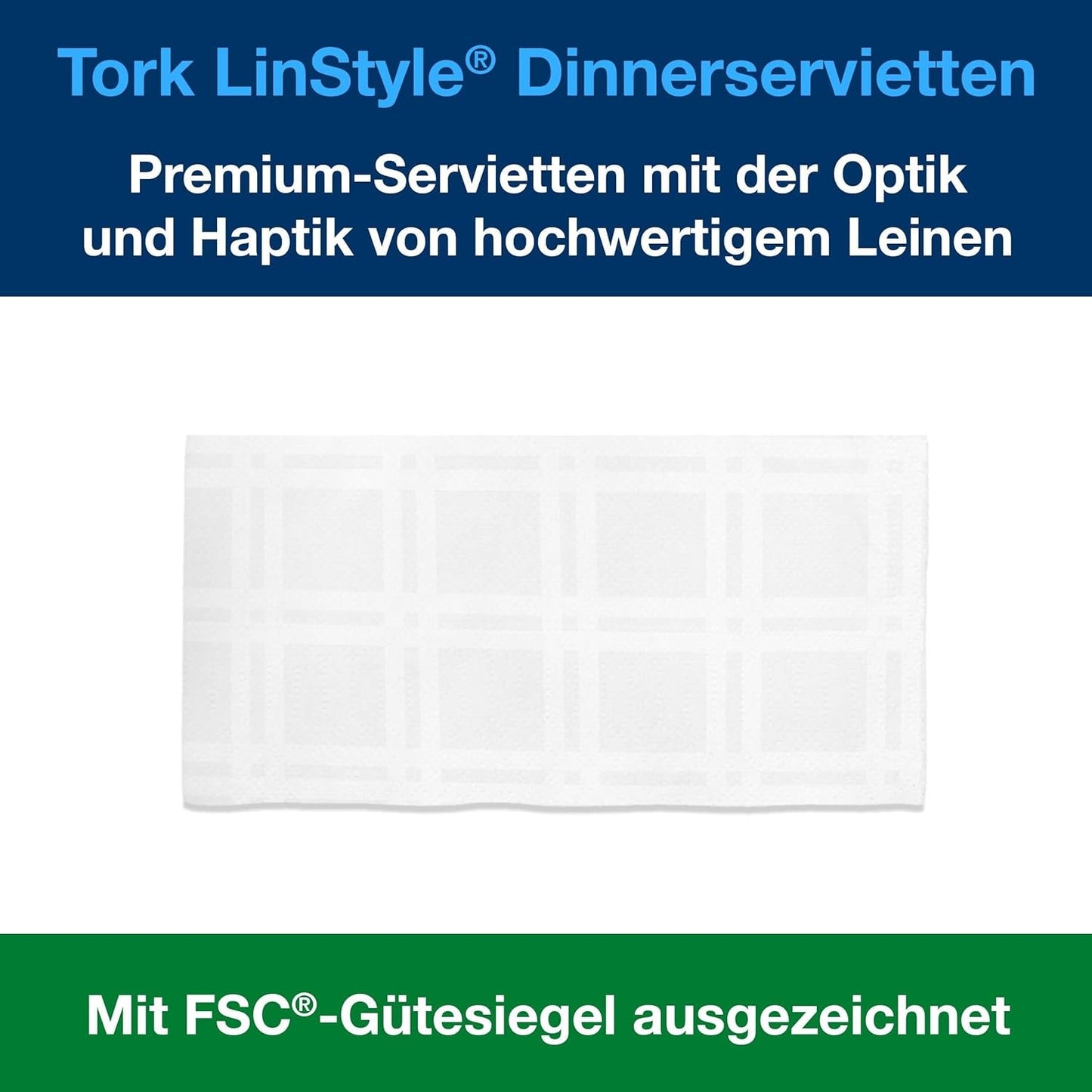 Tork Linstyle hvide bordservietter, 1/4 fold, 19,5 × 19,5 cm, 14 N50 servietter, 509410