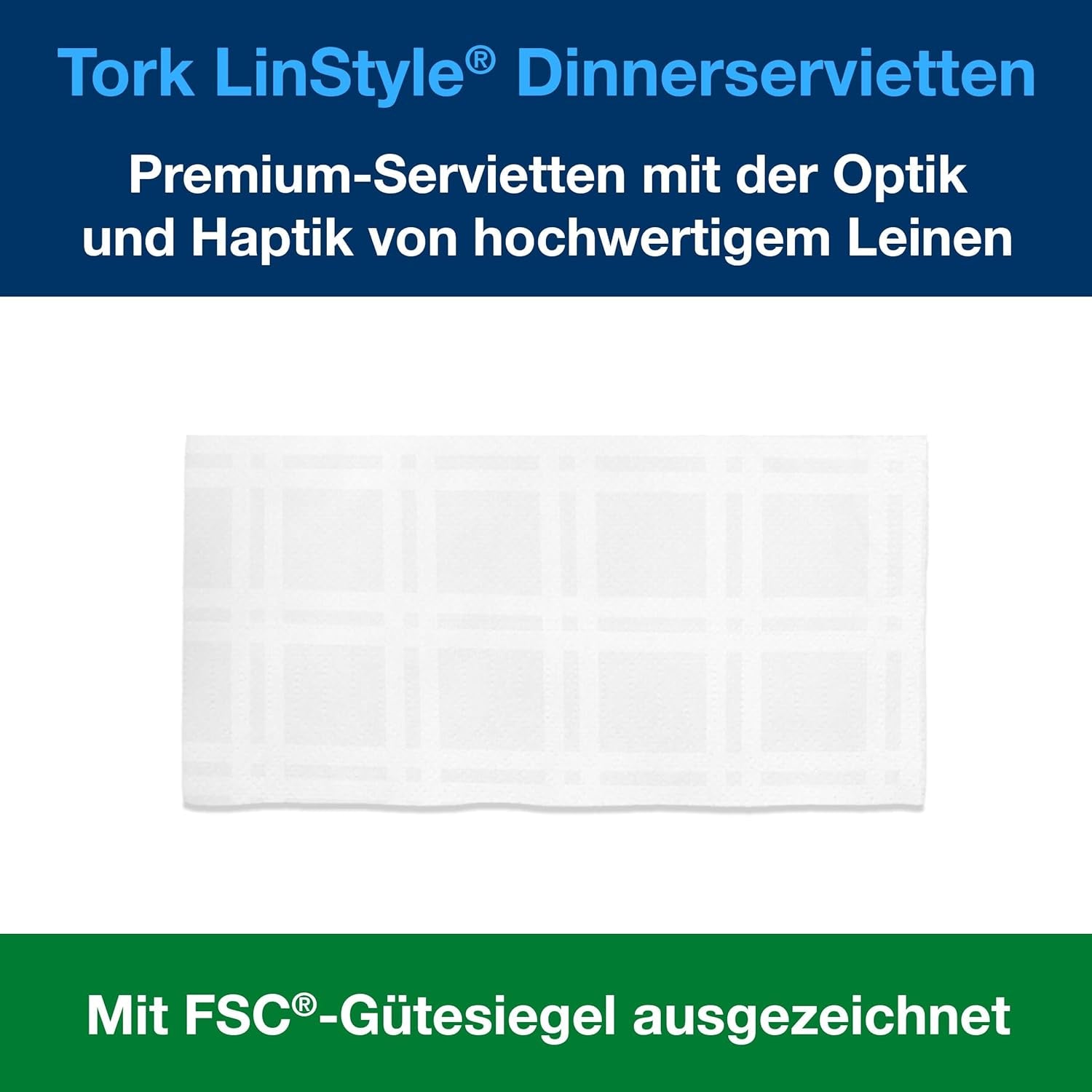 Tork Linstyle hvide bordservietter, 1/4 fold, 19,5 × 19,5 cm, 14 N50 servietter, 509410