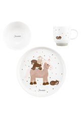Sterntaler porcelænsstel rustikt design - skridsikker og aftagelig silikonebundt porcelænsstel - Baby & børnestel med tallerken, 400 ml skål og 200 ml krus, hvid