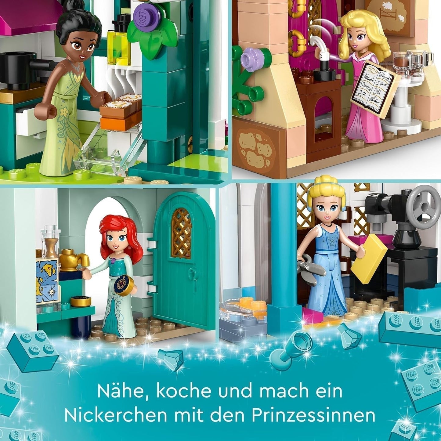 LEGO Disney Princess: Disney Princess Adventure Market, legetøjshus med 4 dukker inklusive Askepot og Ariel, Legesæt med skattekort, gave til piger og drenge fra 6 år 43246 Byggesæt Besuche den LEGO-Store