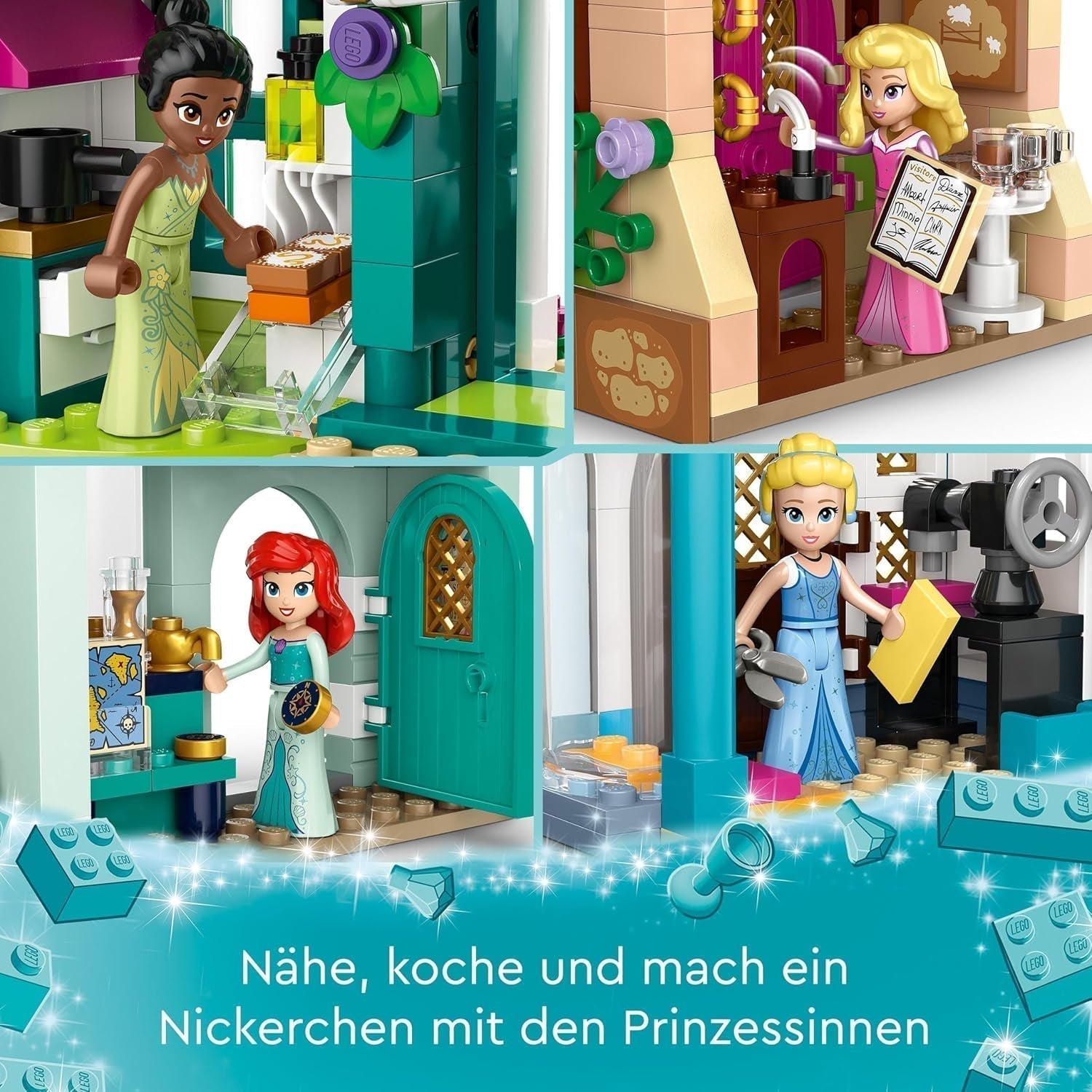 LEGO Disney Princess: Disney Princess Adventure Market, legetøjshus med 4 dukker inklusive Askepot og Ariel, Legesæt med skattekort, gave til piger og drenge fra 6 år 43246 Byggesæt Besuche den LEGO-Store