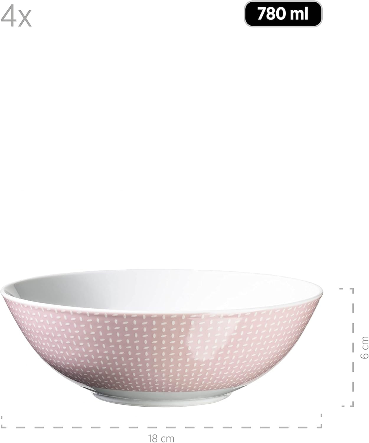 MÄSER Kitchen Time II, Servicesæt til 4, Kombinationsservice med 16 stykker i pastelfarver med diskret mønster, Porcelæn, Pink