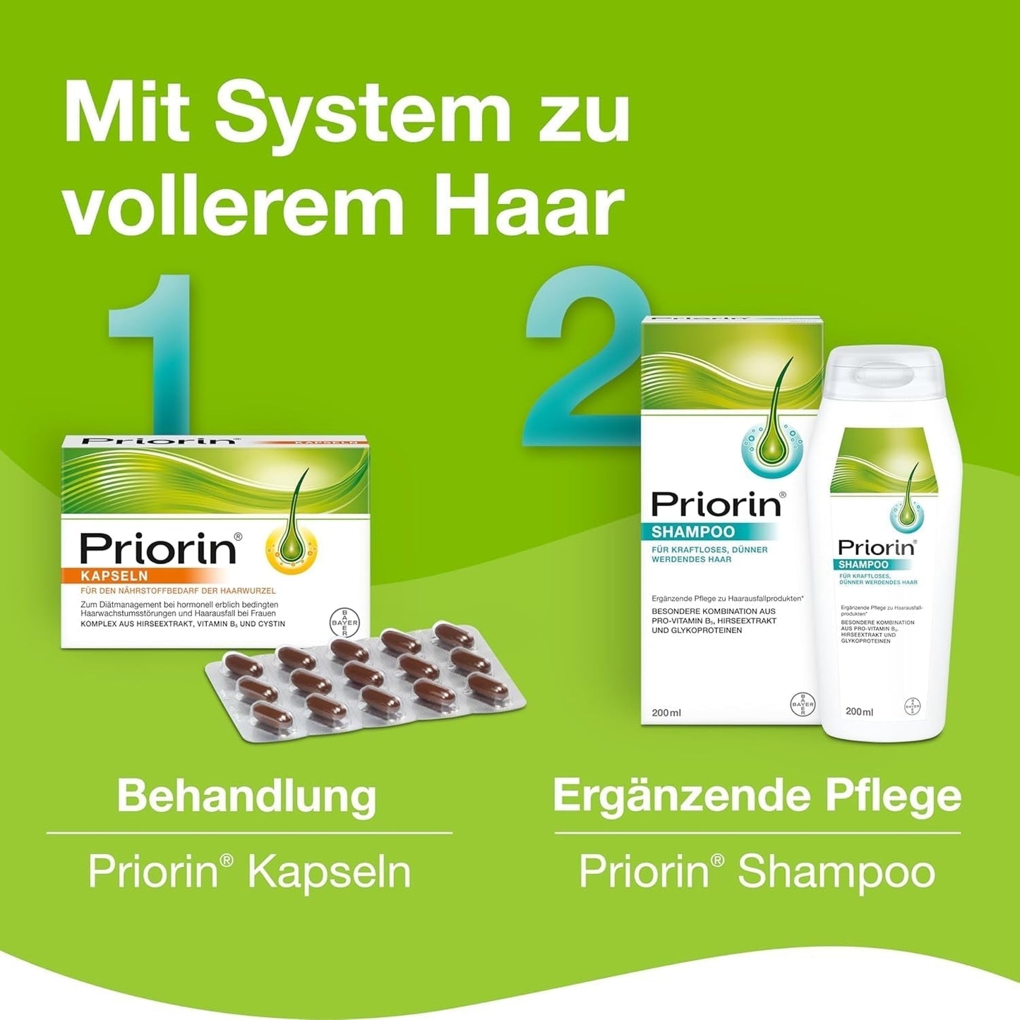 Priorin Shampoo - hårstyrkende shampoo - ekstra pleje til svagt, tyndt hår - uden parabener og farvestoffer - 1 x 200 ml Hårpleje Naty Shop