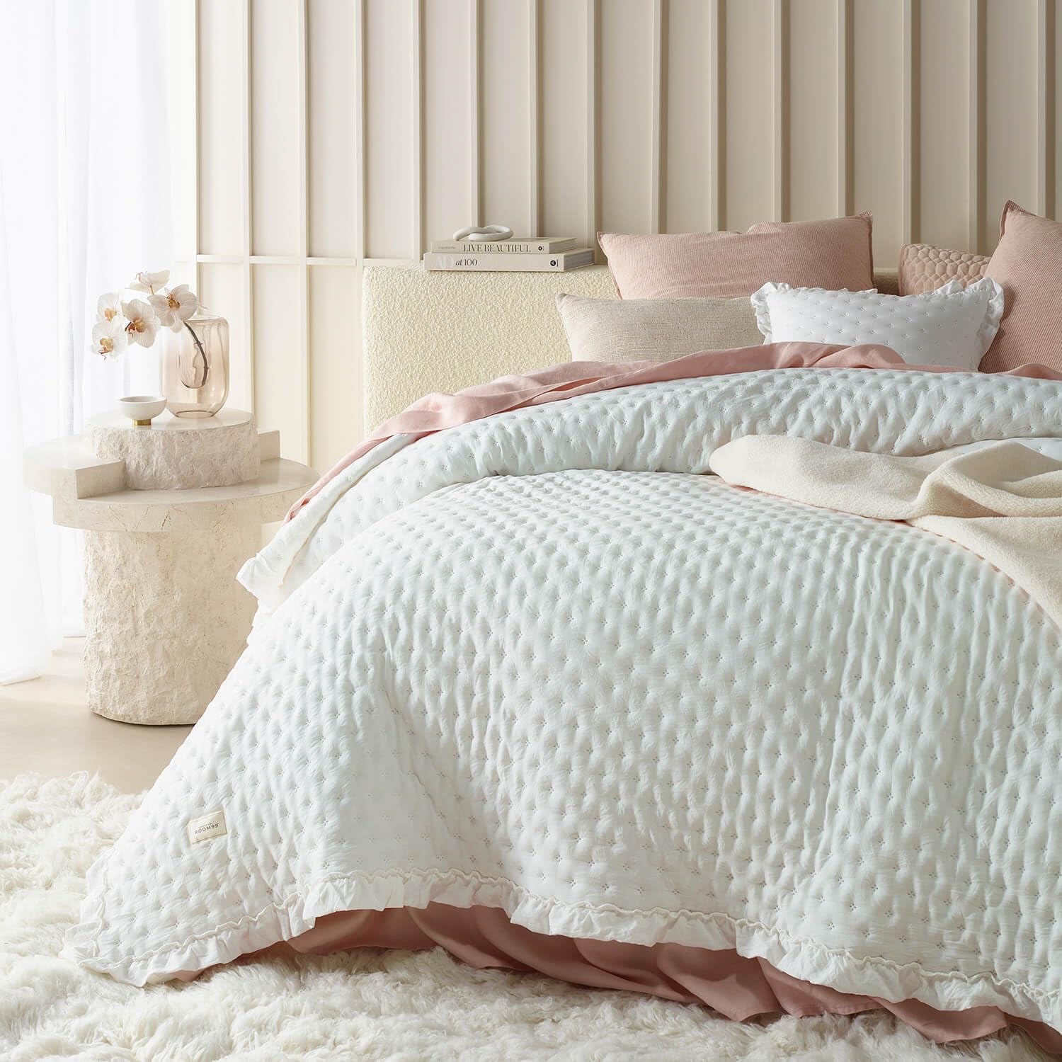 Molly Elegant sengetæppe i pudderrosa 170 X 210 cm Alsidigt sengetæppe som sengetæppe eller sofa Smedetæppe til seng og sofa Tæppestil Ideel som sengetæppe Senge og tæpper Besuche den ROOM99-Store Ecru 240X260