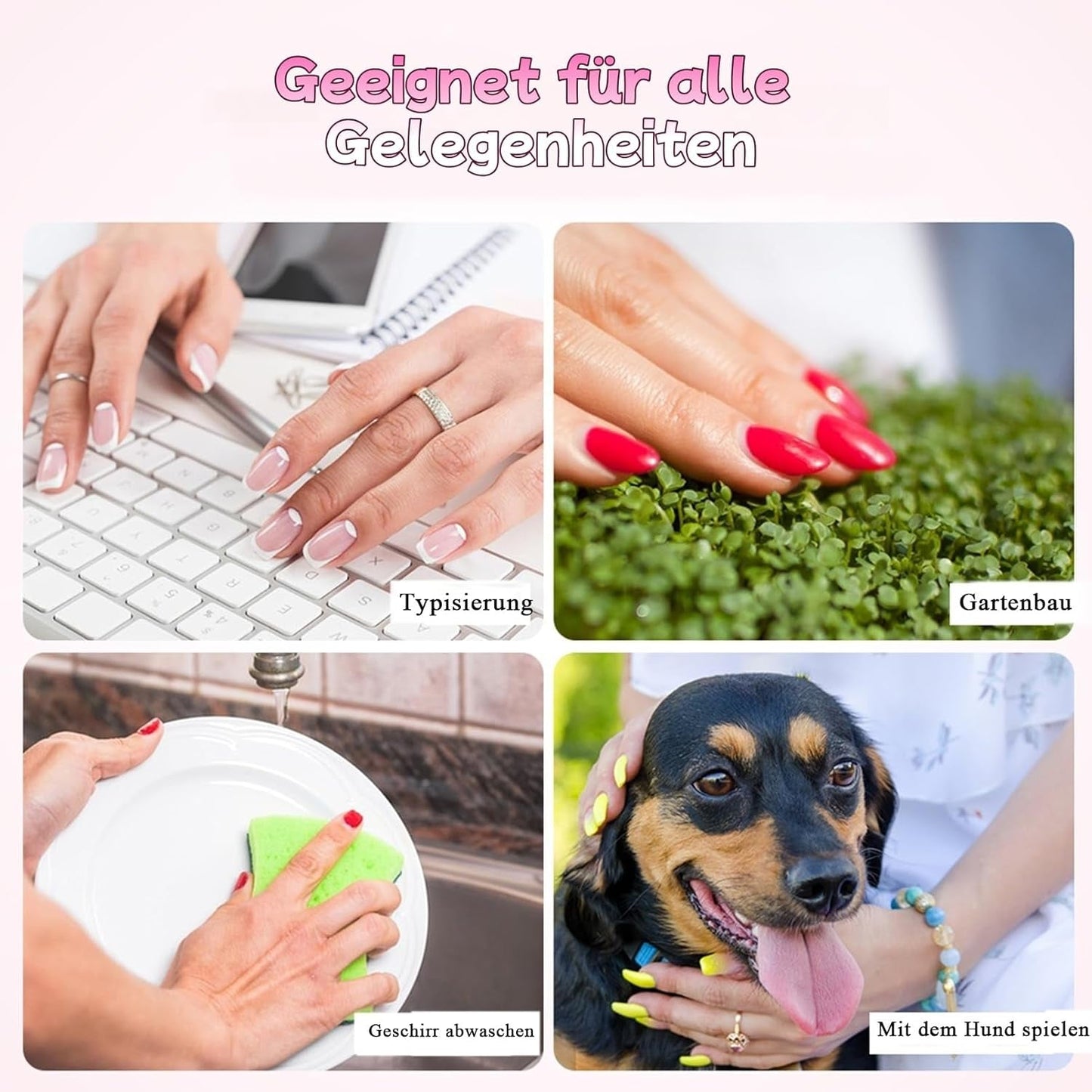 30 stk franske falske negle - lim på kunstige negle - bløde gelnegle til kvinder - Akrylklæbende negle Firkantet manicure (fransk pink)
