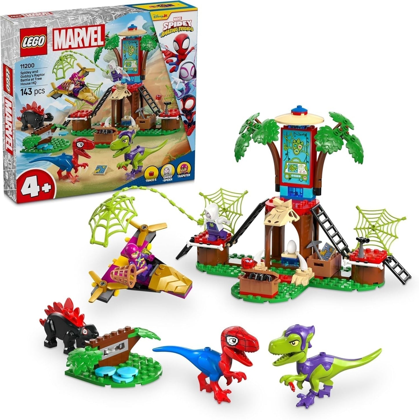 LEGO Marvel Showdown at the Treehouse: Spidey-Rex Vs. Gobby-Raptor, dinosaurbygge- og legesæt, legetøjsdinosaurgave til drenge og piger 4+, Spidey og hans supervenner 11200 byggesæt Besuche den LEGO-Store standardtitel