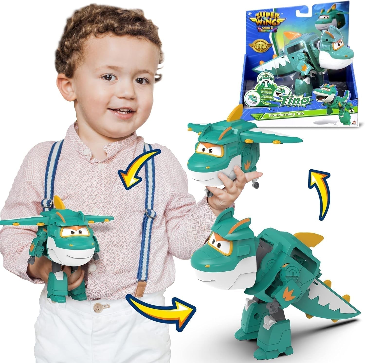 Super Wings 5" Transforming Characters 2-Pack Transforming Supercharged Jett + Tino Transformer Legetøj til drenge og piger i alderen 3+ Røde actionfigurer Naty Shop Tino