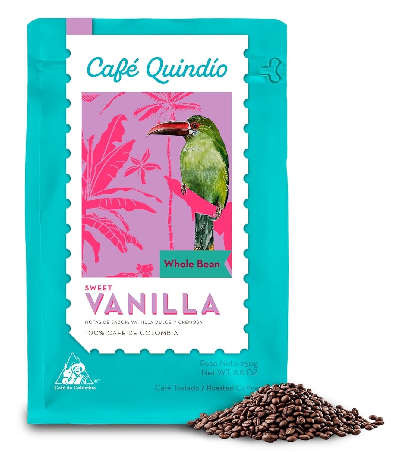 Cafe Quindio Specialty Coffee - 100% Arabica kaffebønner, Colombia - med naturlige noter af sød vanilje (250 g) - ideel til filterkaffe, portafiltermaskiner eller fransk presse