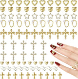 Guld Nail Charms 80 stk Cross Rose Heart Virgin Mary Nail Gems Metallegering Nail Accessories til Manicure Design Dekorationer DIY Crafts