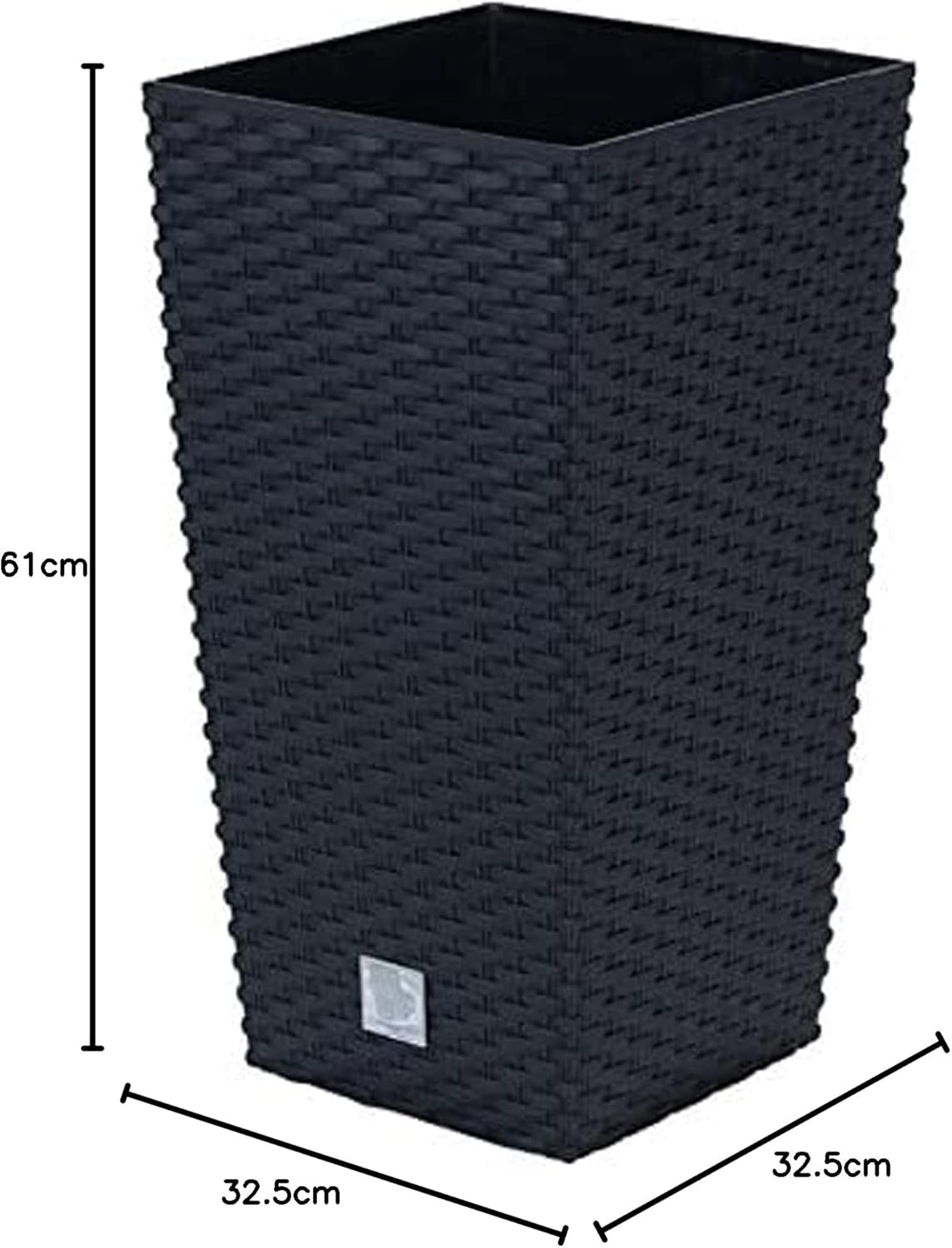 Prosperplast potter/potter i rattan-look med indsats | 32,5 x 32,5 x 61 cm | antracit | vejr- og UV-bestandig | lavet af robust plastik | til indvendig og udvendig
