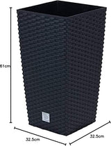 Prosperplast potter/potter i rattan-look med indsats | 32,5 x 32,5 x 61 cm | antracit | vejr- og UV-bestandig | lavet af robust plastik | til indvendig og udvendig