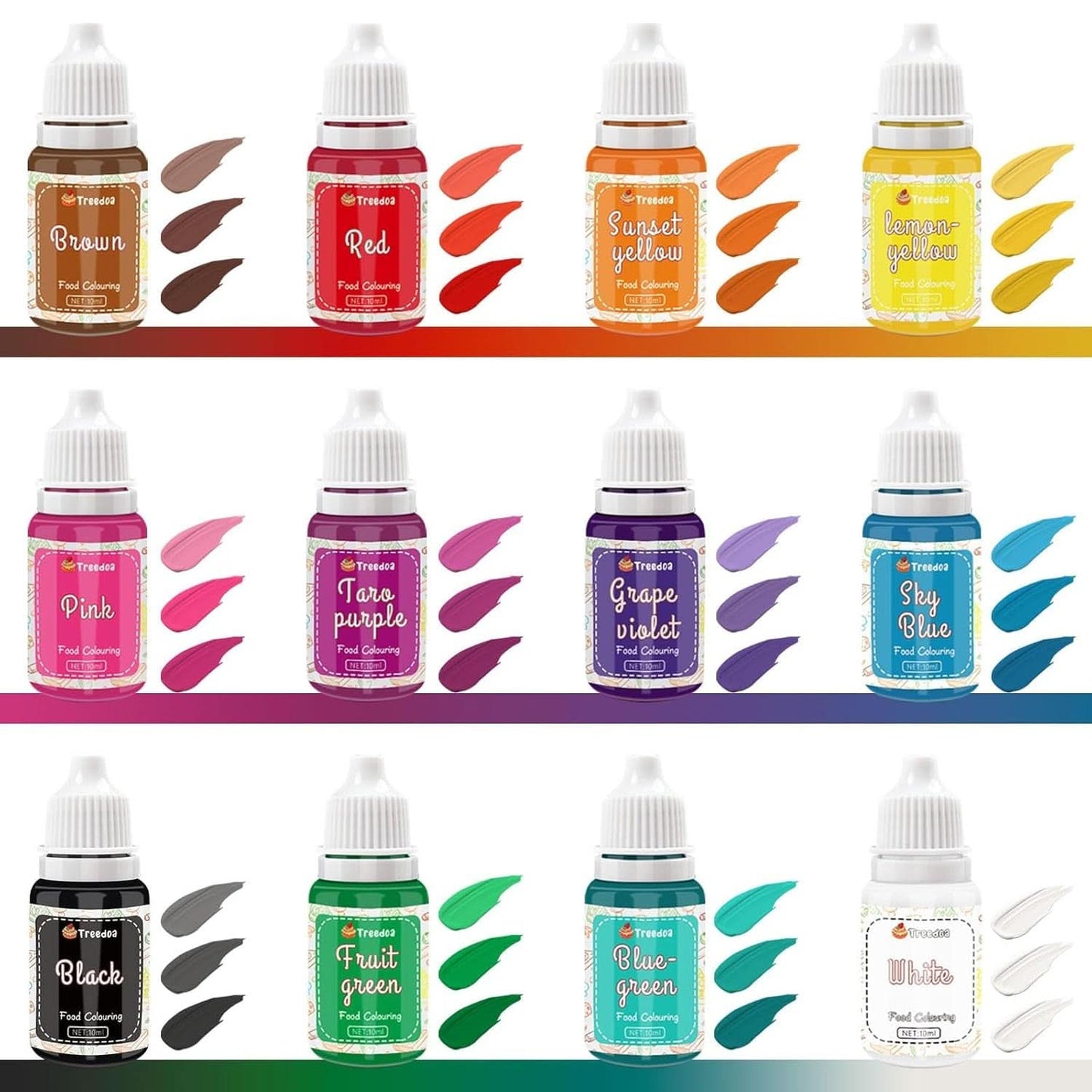 Sæt med 12 flydende madfarver, 10 ml Naty Shop