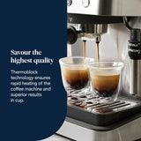 De'Longhi Classic EM450.M portafilter espressomaskine med professionel mælkeskummer, fuld metalhus, 15 bar, 1,7 l vandtank, rustfrit stål/metal