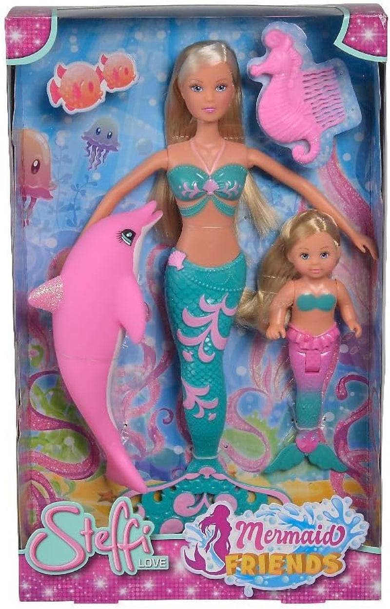 Simba 105733336 - Steffi LOVE Mermaid Friends Magisk havfruedukke med søster Evi Delfinfigur og mere Børnelegetøj 3 år og opefter Dukker Naty Shop Single