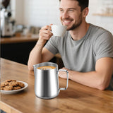 Mælkekrus, 350 ml Mælkekrus i rustfrit stål med målemærke, Barista-tilbehør, Mælkekrus til Cappuccino, Espresso, Latte Art, Kaffeelskere, Sølv, 355ml