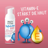PopoLino Baby blød bundskum i stedet for våde babyservietter. Vegansk og naturligt kosmetisk renseskum! Bundskum med aloe vera, troldnød, bergamot og E-vitamin. Gør bunde og miljø glade.