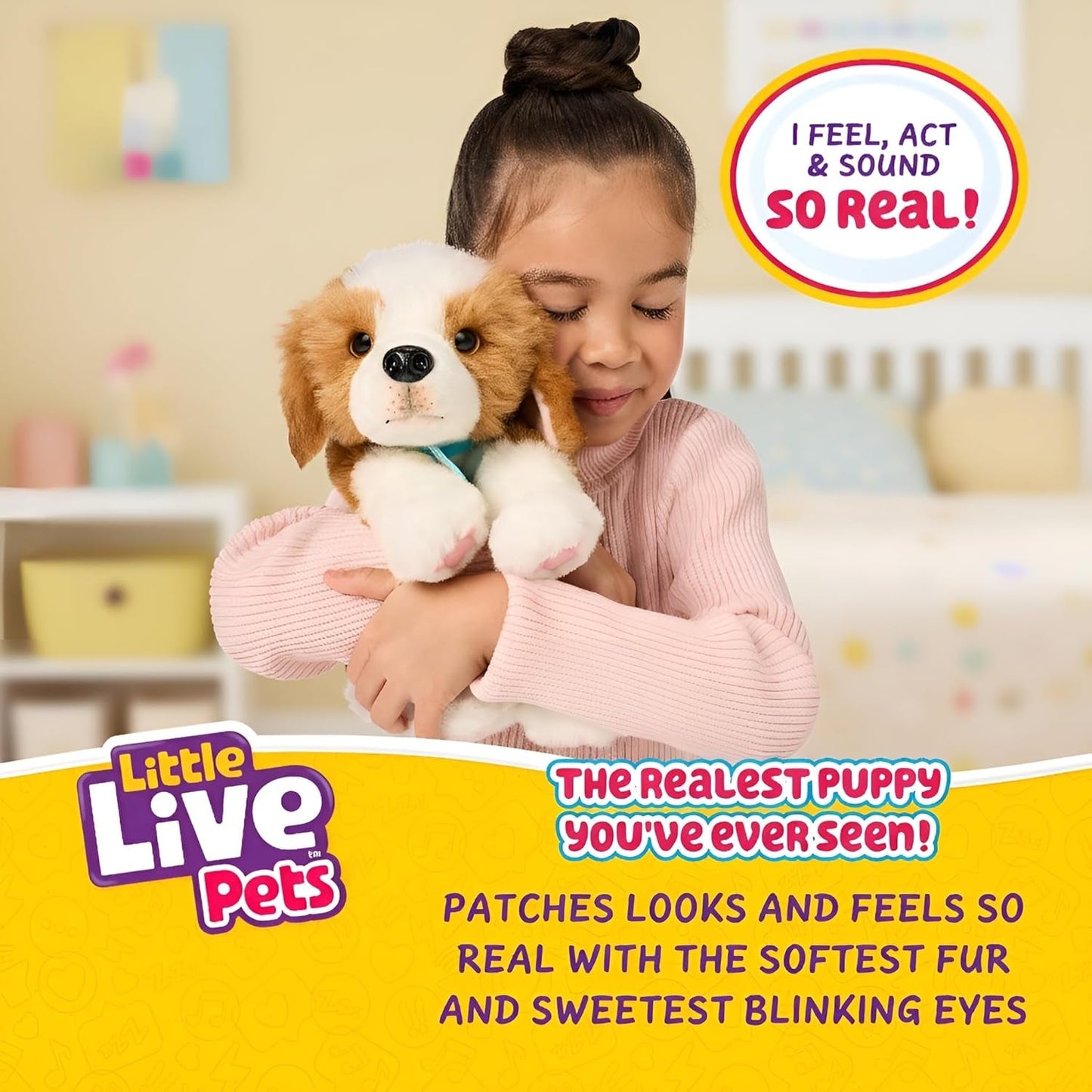 Little Live Pets My Really Real Puppy – Patches; Interaktiv hvalp; over 60 lyde/reaktioner; realistisk udseende; 1 af 72 varianter; legesæt med bæretaske; batterier inkluderet; i alderen 5+