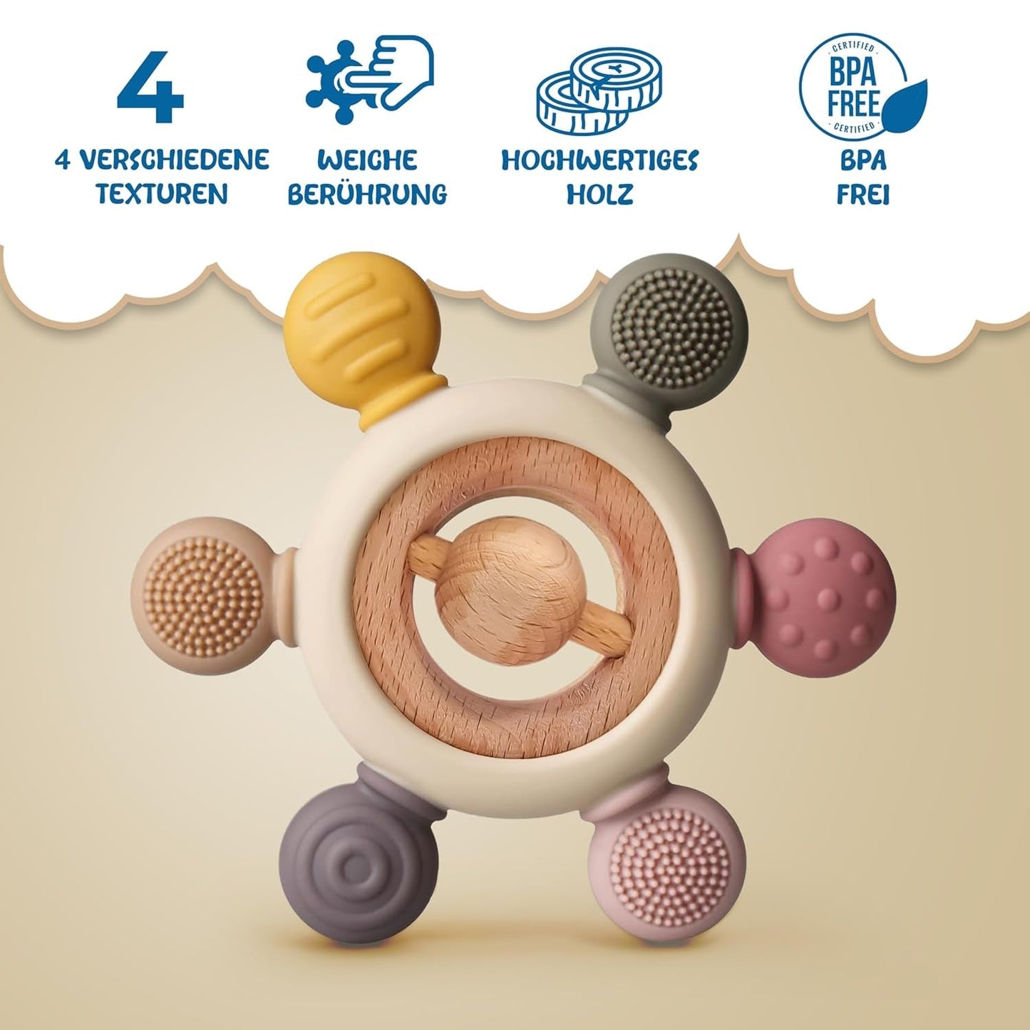 Babybitring med suttekæde - Brændselhjælp - Babylegetøj 0-6 måneder - Nyfødte essentielle ting - BPA-frit børnelegetøj - gaveideer til spædbørn