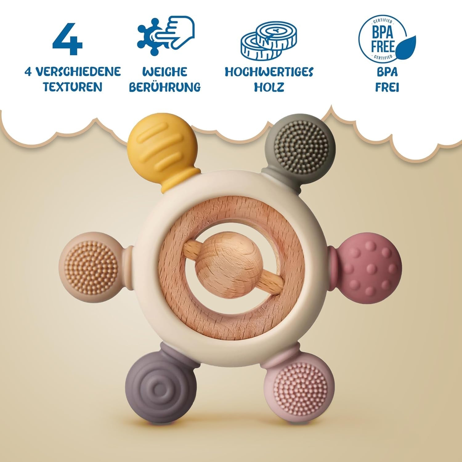 Babybitring med suttekæde - Brændselhjælp - Babylegetøj 0-6 måneder - Nyfødte essentielle ting - BPA-frit børnelegetøj - gaveideer til spædbørn