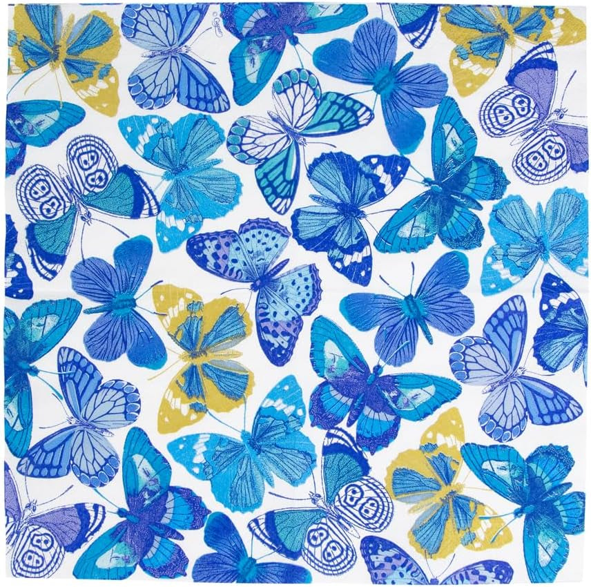 Sommerfugleservietter, blå, 20 stk. pr. pakke