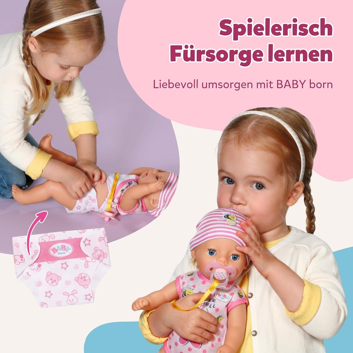BABY Born Lena (Pige) - babydukke 36 cm - 7 funktioner inklusive tilbehør og madras - Fungerer helt uden batterier - Velegnet til små børn fra 1 år