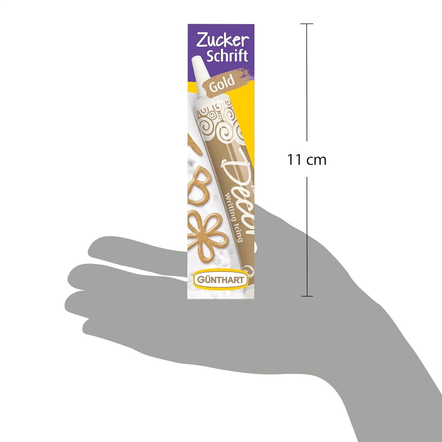 Günthart Backdecor 25 g Sukker med bogstaver GULD Til alle desserter i gylden farve Lavet af sukker til smukke bogstaver og designs, 1 pakke (25 g)